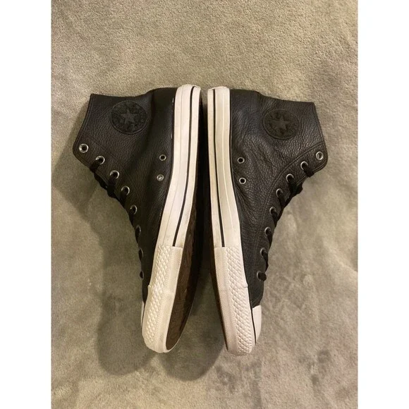 Converse All Star Chuck Taylor Leather Shoes Men’s 13 Black High Top Sneakers - Picture 12 of 16